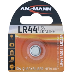 Batteria Bottone Alcalina, LR 44, 1,5V, Blister 1pz (Ansmann 5015303)