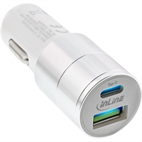 InLine® Alimentatore USB da auto 3.0,12/24VDC a 5V DC/3A, USB-A + USB-C, bianco