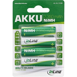 InLine® Batteria ricaricabile NiMH, Stilo AA, 2350mAh, Blister 4pz