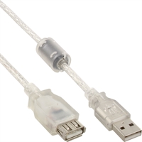 InLine® Cavo USB 2.0 A maschio / A femmina, Ferrite, prolunga, trasparente, 0,5m