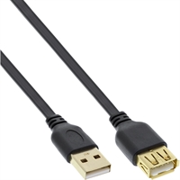 InLine® Cavo USB 2.0 A maschio / A femmina, Piatto, prolunga, dorato, nero, 0,5m