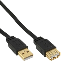 InLine® Cavo USB 2.0 A maschio / A femmina, Piatto, prolunga, dorato, nero, 5m