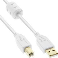 InLine® Cavo USB 2.0 A maschio / B maschio, 3m, Ferrite, dorato, bianco