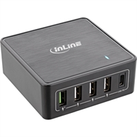 InLine® Power Delivery + Quick Charge 3.0 USB, 4x USB A + USB-C, 60 W, nero