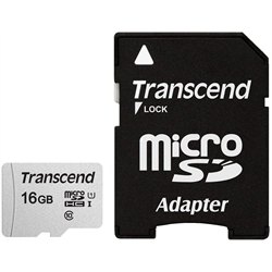 Micro SD (T-Flash) 16GB 300S UHS-I U1 Transcend con adattatore(TS16GUSD300S-A)