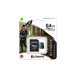 Micro SD Kingston 64GB U3 UHS-I 170MB Select GO+ con Adattatore SD(SDCG3/64GB)